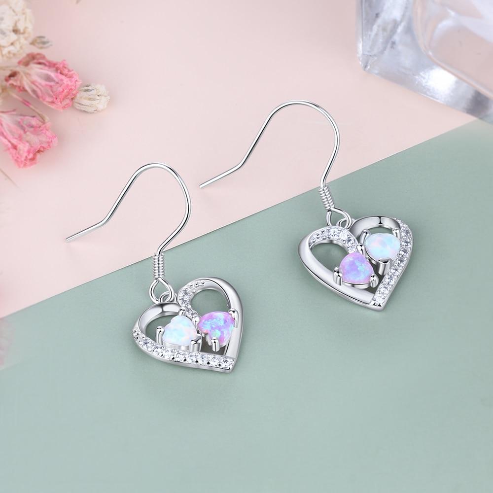 Heart Colorful Opal Stone Drop Earrings for Women 925 Sterling Silver Earring Fashion Jewelry Gift For Love-Customized Jewel