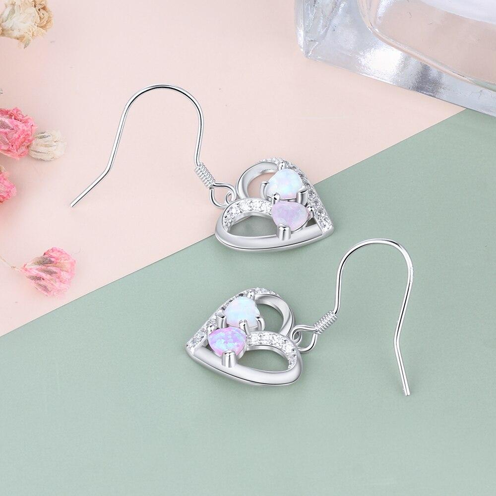 Heart Colorful Opal Stone Drop Earrings for Women 925 Sterling Silver Earring Fashion Jewelry Gift For Love-Customized Jewel