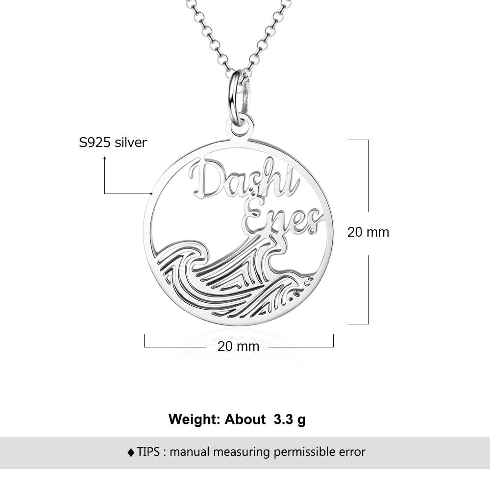 Personalized 925 Sterling Silver Necklace for Women with Wave Shape Customized 2 Names Circle Pendant, Anniversary Gift-Customized Jewel