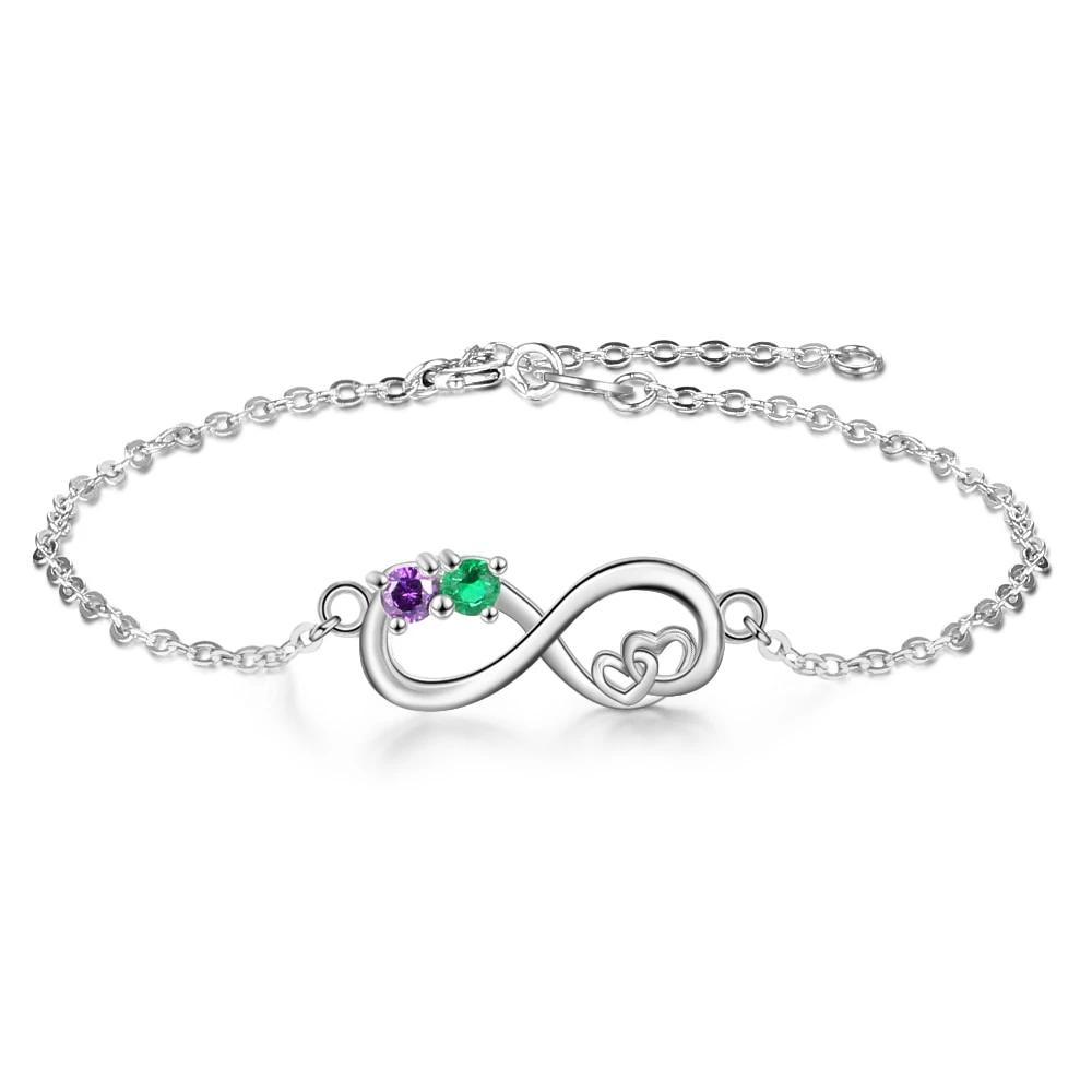 Personalized Heart Chain Infinity Bangle Bracelets with 2 Customized Birthstone, Birthday Gift Bracelet for Women Customized Jewel