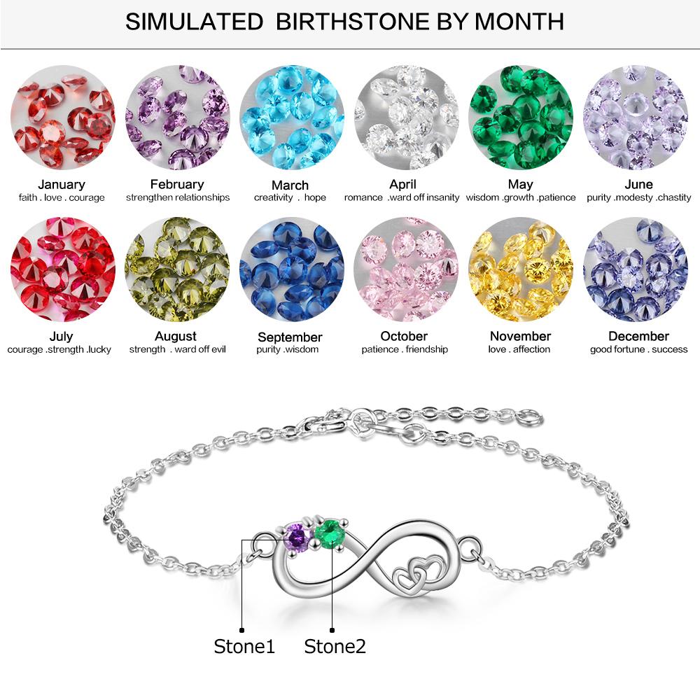 Personalized Heart Chain Infinity Bangle Bracelets with 2 Customized Birthstone, Birthday Gift Bracelet for Women Customized Jewel