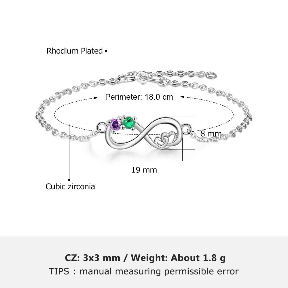 Personalized Heart Chain Infinity Bangle Bracelets with 2 Customized Birthstone, Birthday Gift Bracelet for Women Customized Jewel