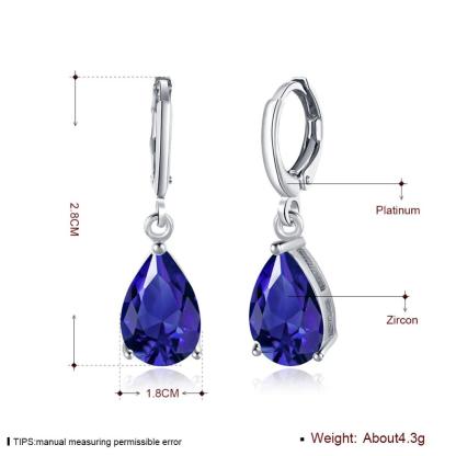 Water Drop Earrings For Women Blue/Purple/White CZ Stone Dangle Drop Earrings Women Jewelry Gift for Girls-Customized Jewel
