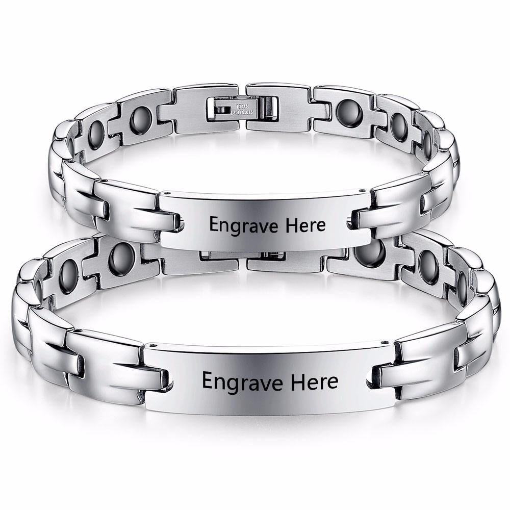 2pcs Lovers' Personalized Engrave Name Bracelets Custom Text 205mm Stainless Steel Bracelets & Bangles-Customized Jewel