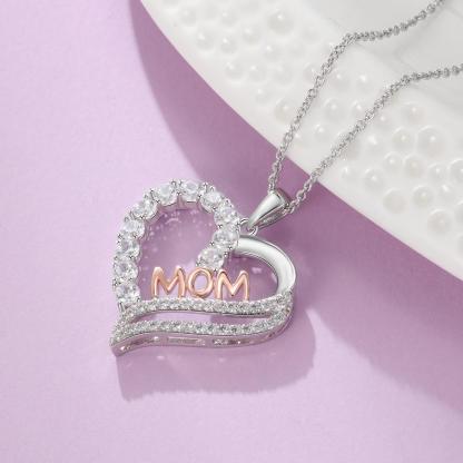 Silver Color Copper Necklace with Luxury Heart-Shaped CZ Paved Pendant, Fashion Jewelry Gift for Mother’s Day-Customized Jewel