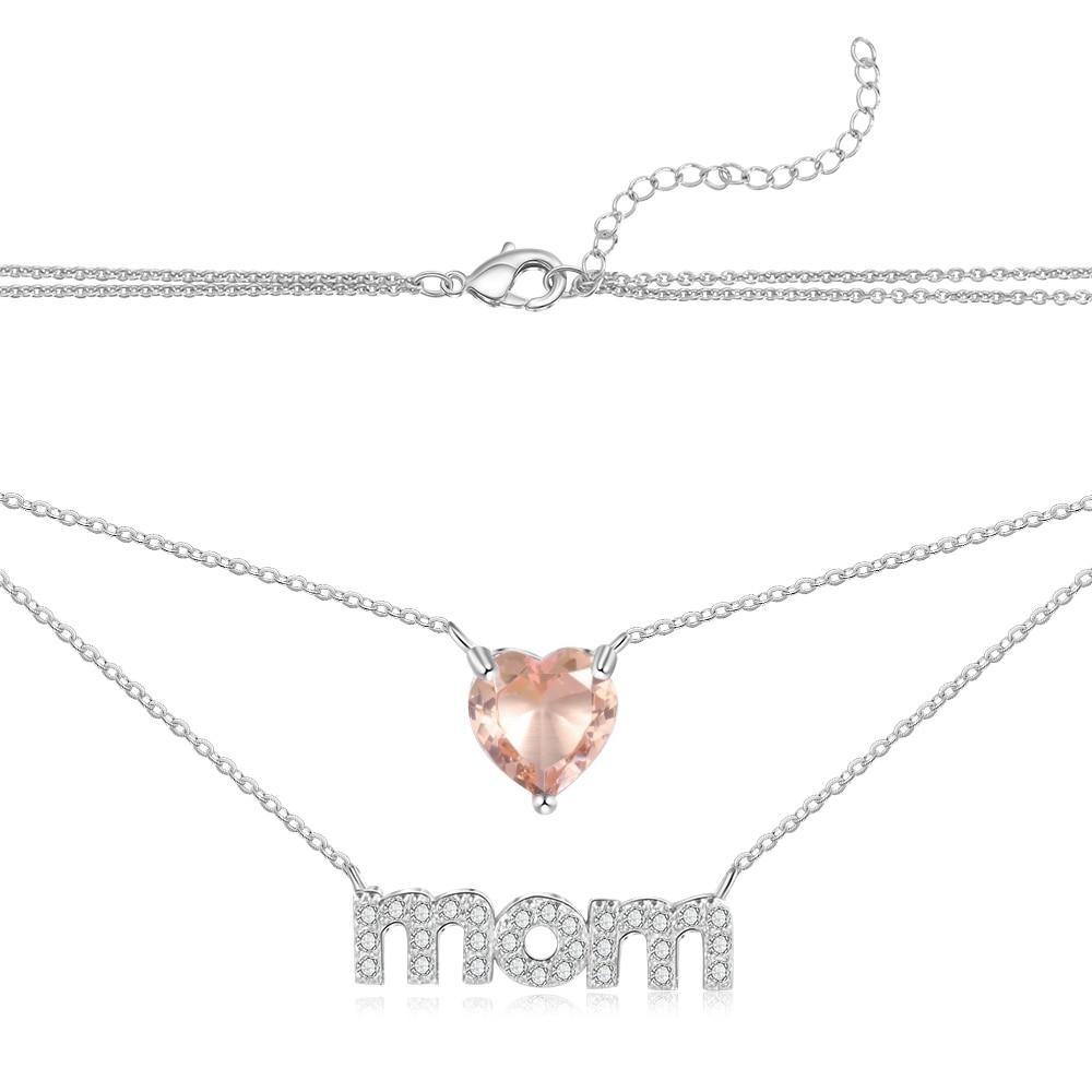 Personalized Women’s Copper Layered Necklace with Customize Cubic Zirconia Heart Birthstone Pendant, Fashion Jewelry Gift for Mother’s Day-Customized Jewel