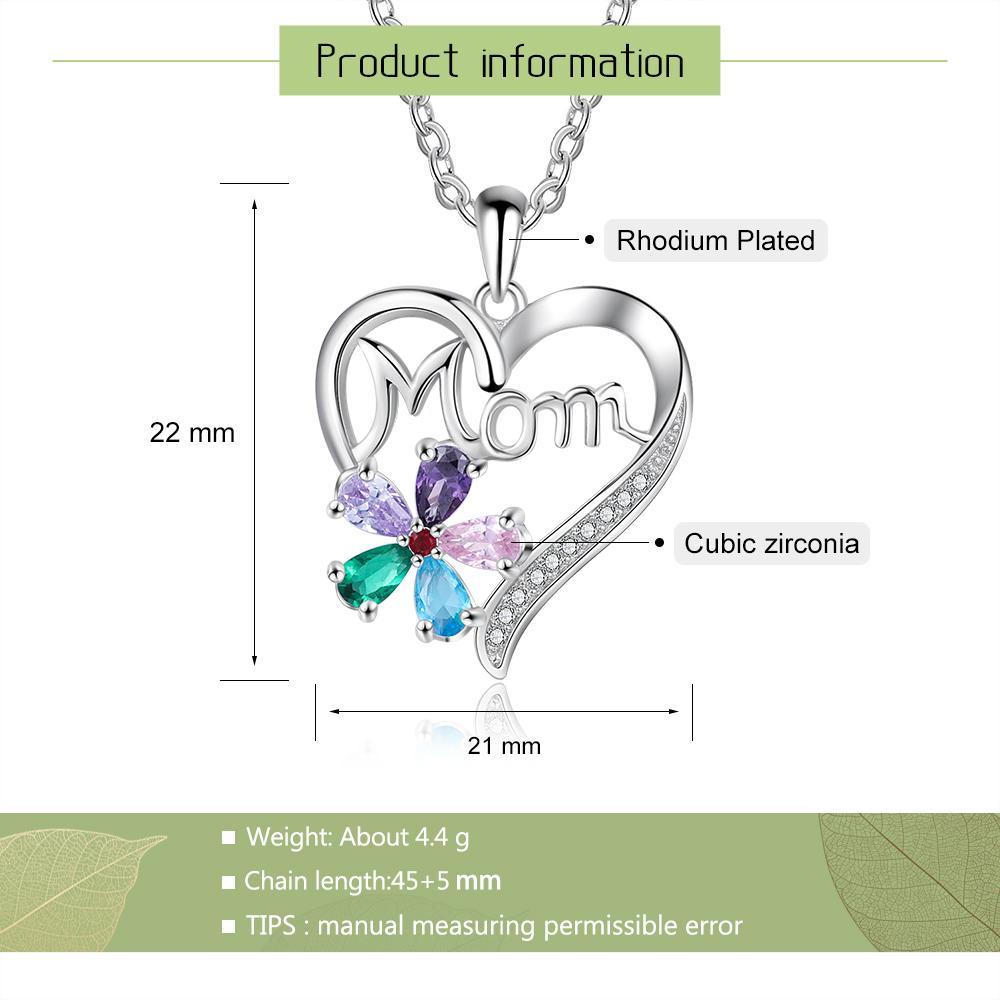 Personalized Women’s Copper Necklace with Customize Mom Heart-Shaped Flower Pendant, Add up to 5 Birthstones, Classic Fashion Jewelry for Mother-Customized Jewel