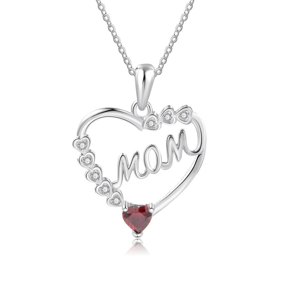 Personalized Heart Necklace with MOM Engraved & Custom Zirconia Birthstone Pendant, Jewelry gift Necklace for Mother-Customized Jewel