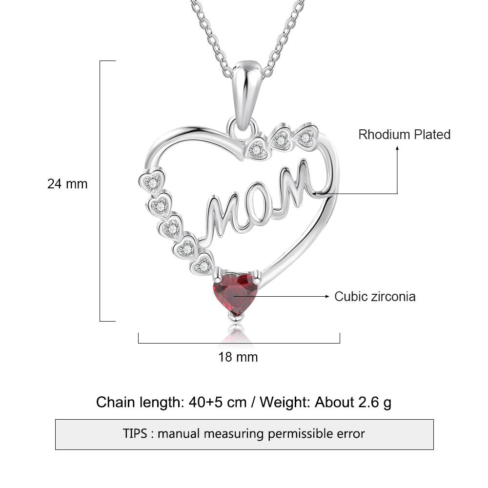 Personalized Heart Necklace with MOM Engraved & Custom Zirconia Birthstone Pendant, Jewelry gift Necklace for Mother-Customized Jewel