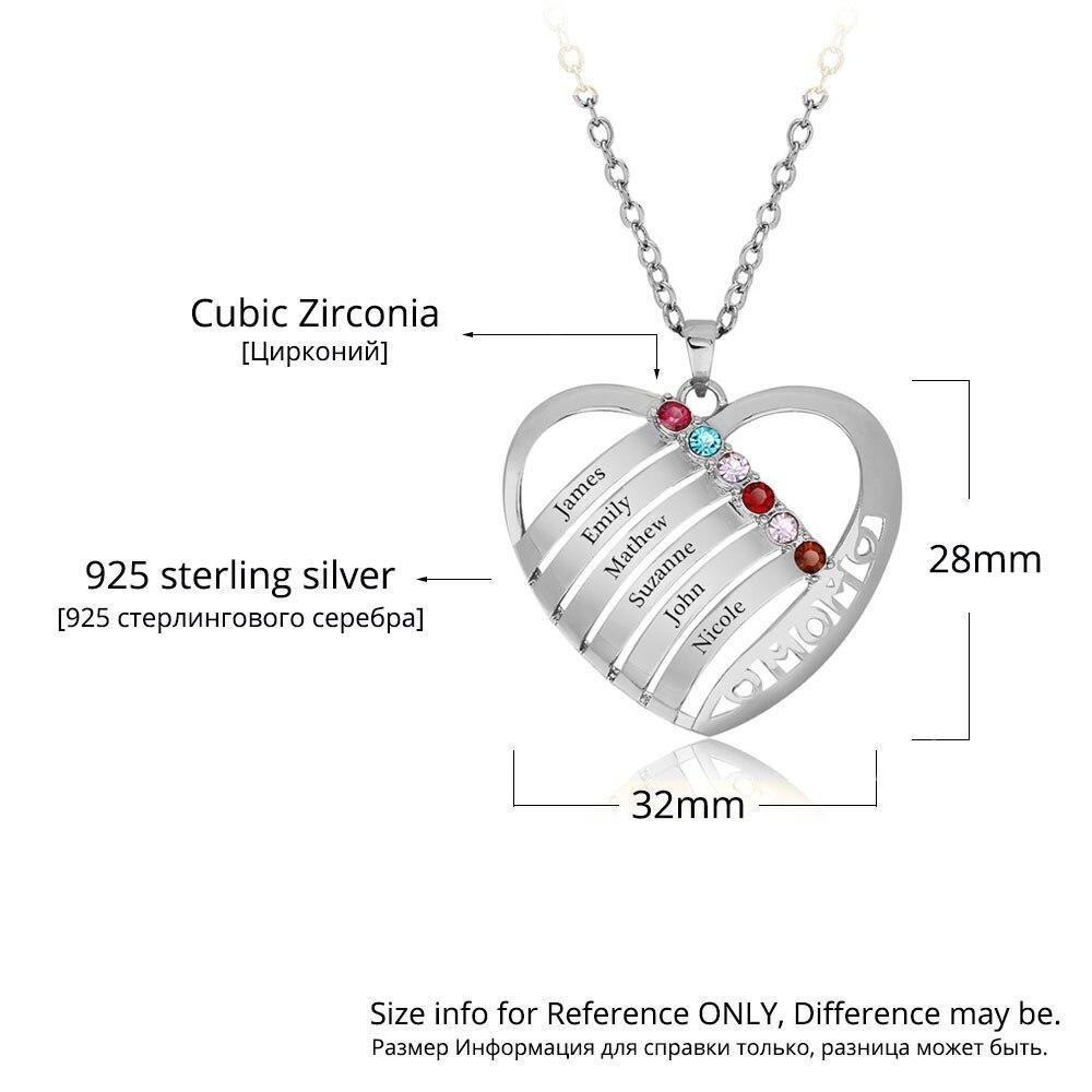 Personalized Birthstone Engrave Heart Pendants Necklaces 925 Sterling Silver Necklaces & Pendants Mom's Gift-Customized Jewel