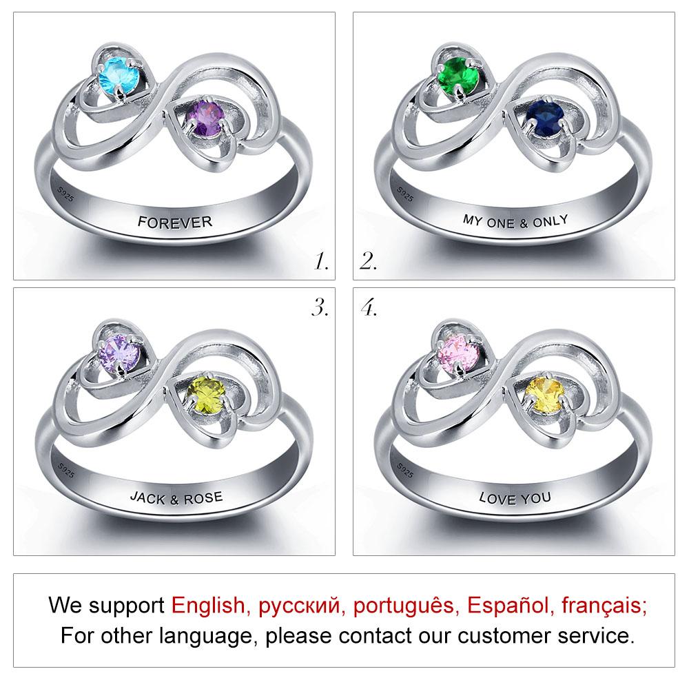 Personalized 925 Sterling Silver Infinity Love Rings for Women – Custom Two Birthstones & Engrave Name – Trendy Jewelry-Customized Jewel