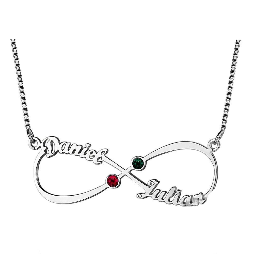 Personalized Infinity 925 Sterling Silver Necklace, Name & Love Birthstone Pendant with Box, Christmas & Anniversary Gift-Customized Jewel