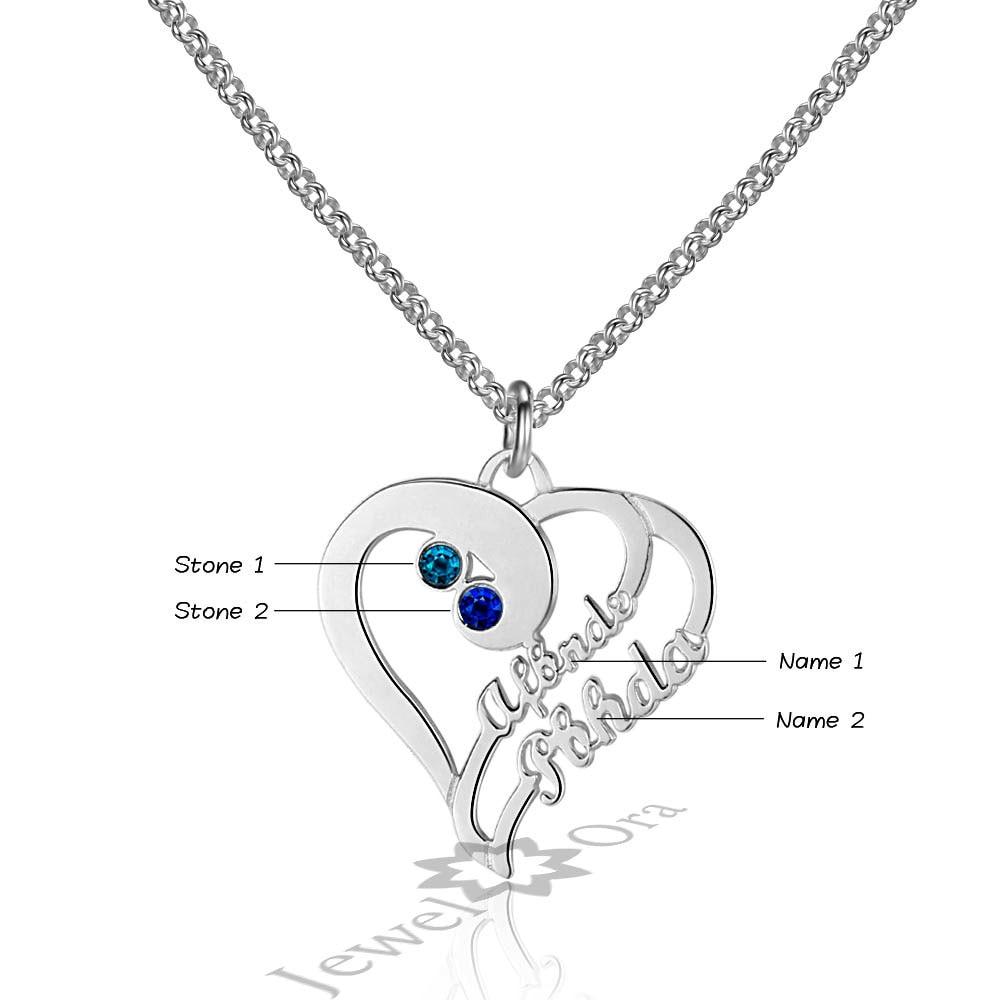 Personalized 925 Sterling Silver Double Heart Name Engraved & Custom Birthstone Pendant Necklace, Fashion Necklace for Women-Customized Jewel