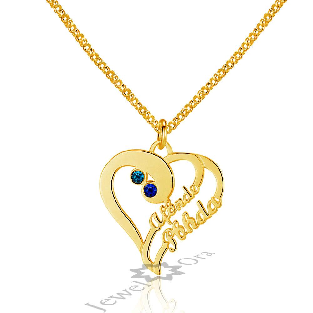 Personalized 925 Sterling Silver Double Heart Name Engraved & Custom Birthstone Pendant Necklace, Fashion Necklace for Women-Customized Jewel