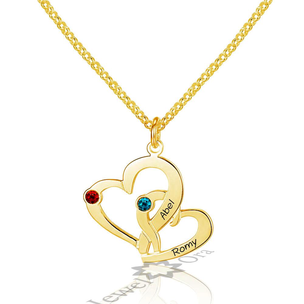 Romantic Name Engrave 925 Sterling Silver Double Heart Necklace Pendant Personalized Birthstone DIY Necklace-Customized Jewel