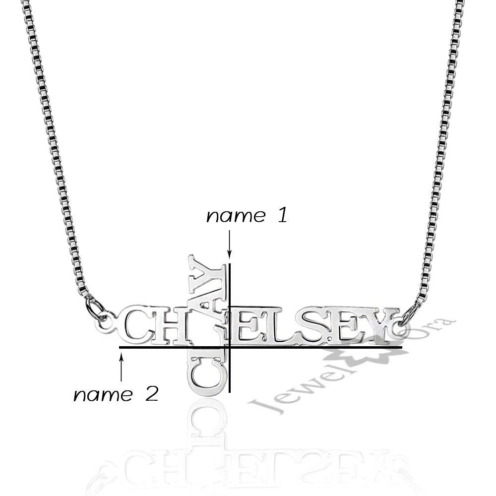 Personalized 925 Sterling Silver Necklace, 2 Name Engraved Cross Pendant, Jewelry Gift for Women-Customized Jewel