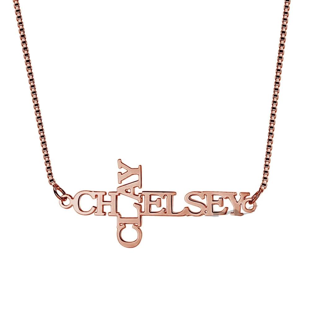 Personalized 925 Sterling Silver Necklace, 2 Name Engraved Cross Pendant, Jewelry Gift for Women-Customized Jewel