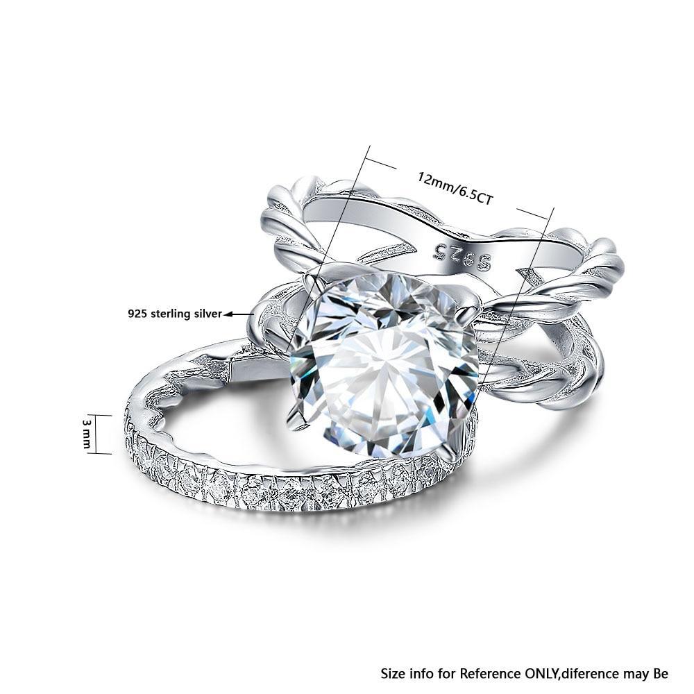 925 Sterling Silver Open Rope & Band Ring Set with 12mm 6.5 CT Round Cubic Zirconia Stone, Jewelry Gift For Women-Customized Jewel