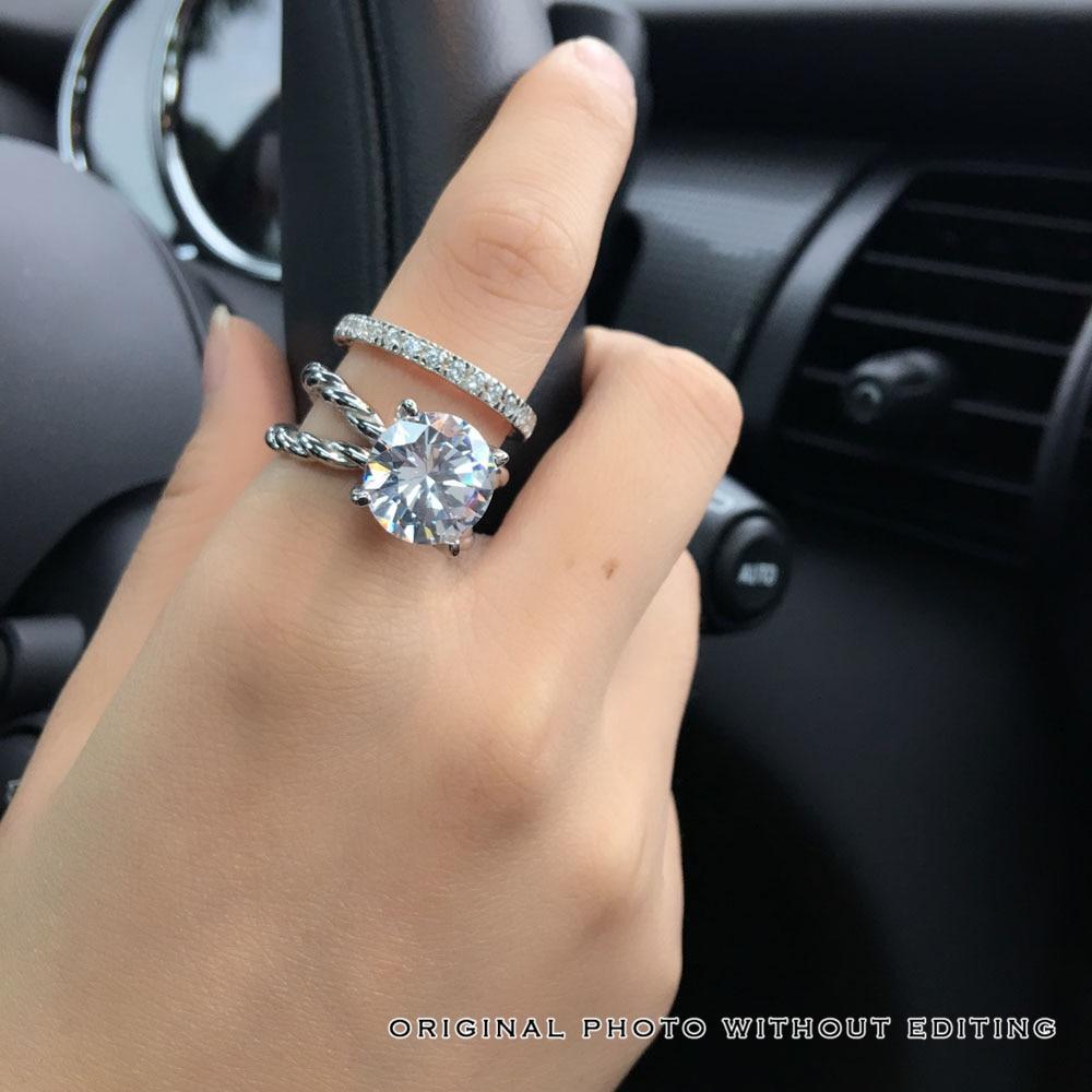 925 Sterling Silver Open Rope & Band Ring Set with 12mm 6.5 CT Round Cubic Zirconia Stone, Jewelry Gift For Women-Customized Jewel