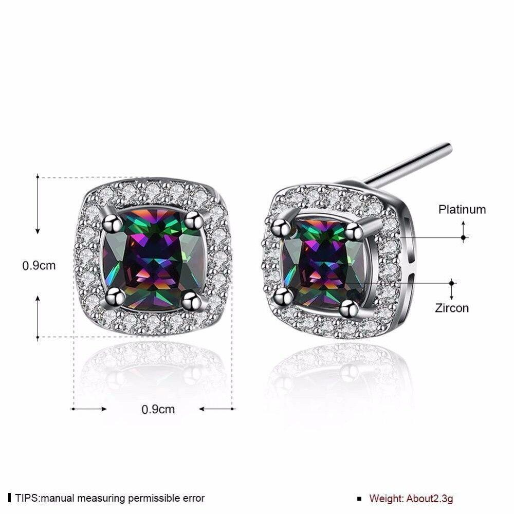 Women’s Stud Earrings with 9mm Colorful Inlaid Stone and Cubic Zirconia, Fashion Jewelry for Party-Customized Jewel