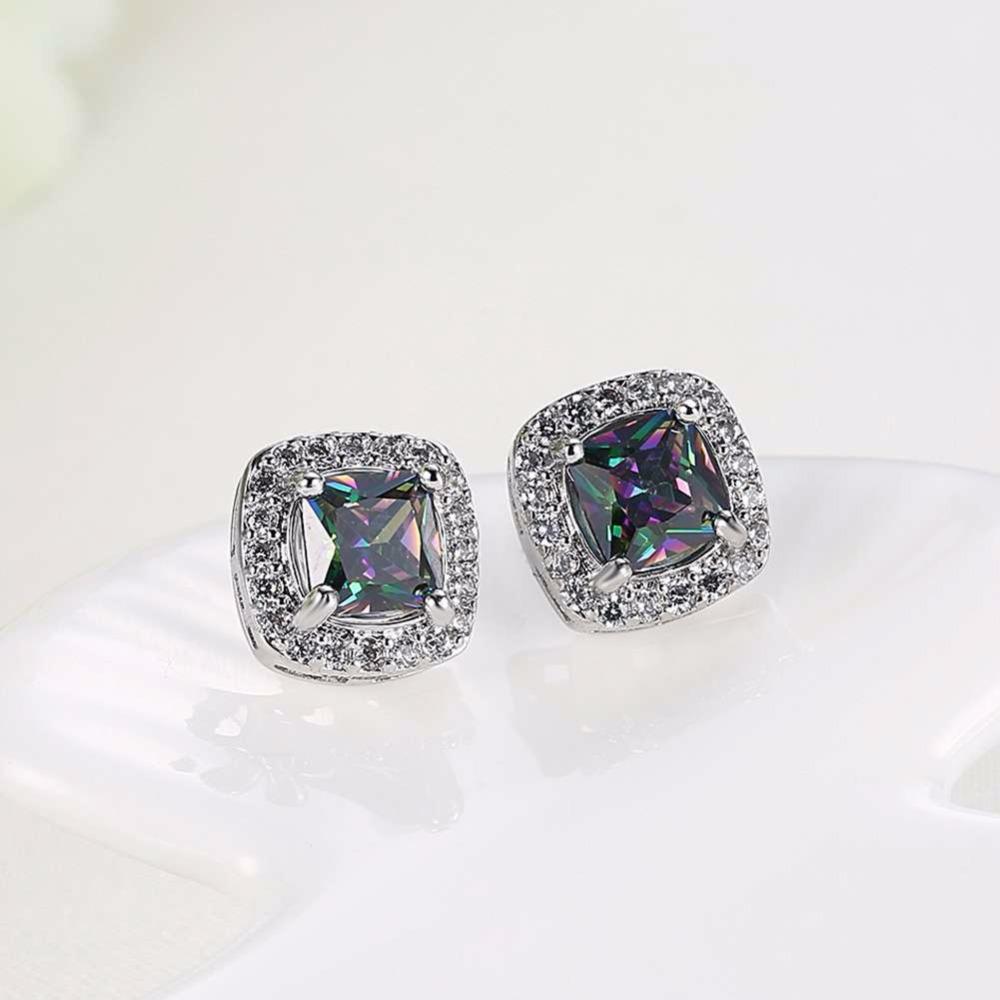 Women’s Stud Earrings with 9mm Colorful Inlaid Stone and Cubic Zirconia, Fashion Jewelry for Party-Customized Jewel