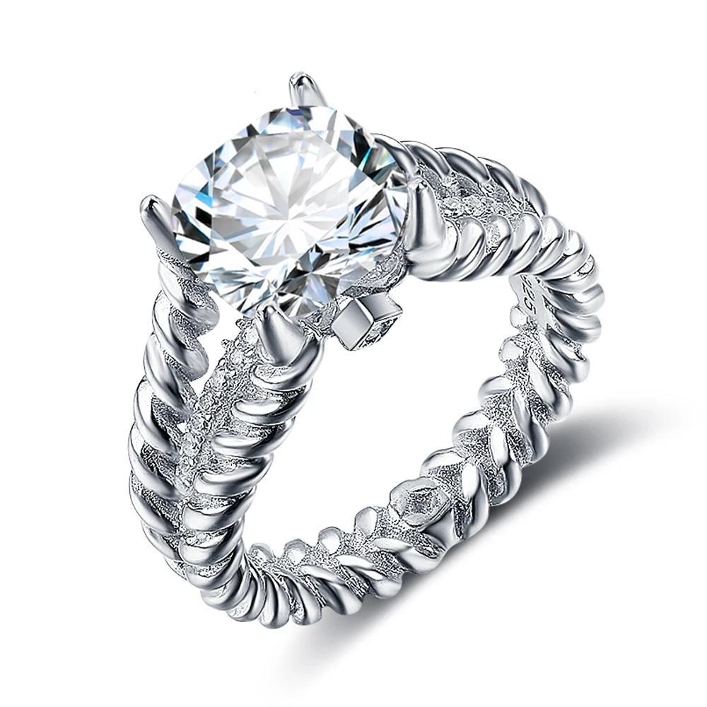 925 Sterling Silver Arrows Ring with 10mm 3.5 CT Cubic Zirconia, Wedding Jewelry Gift-Customized Jewel