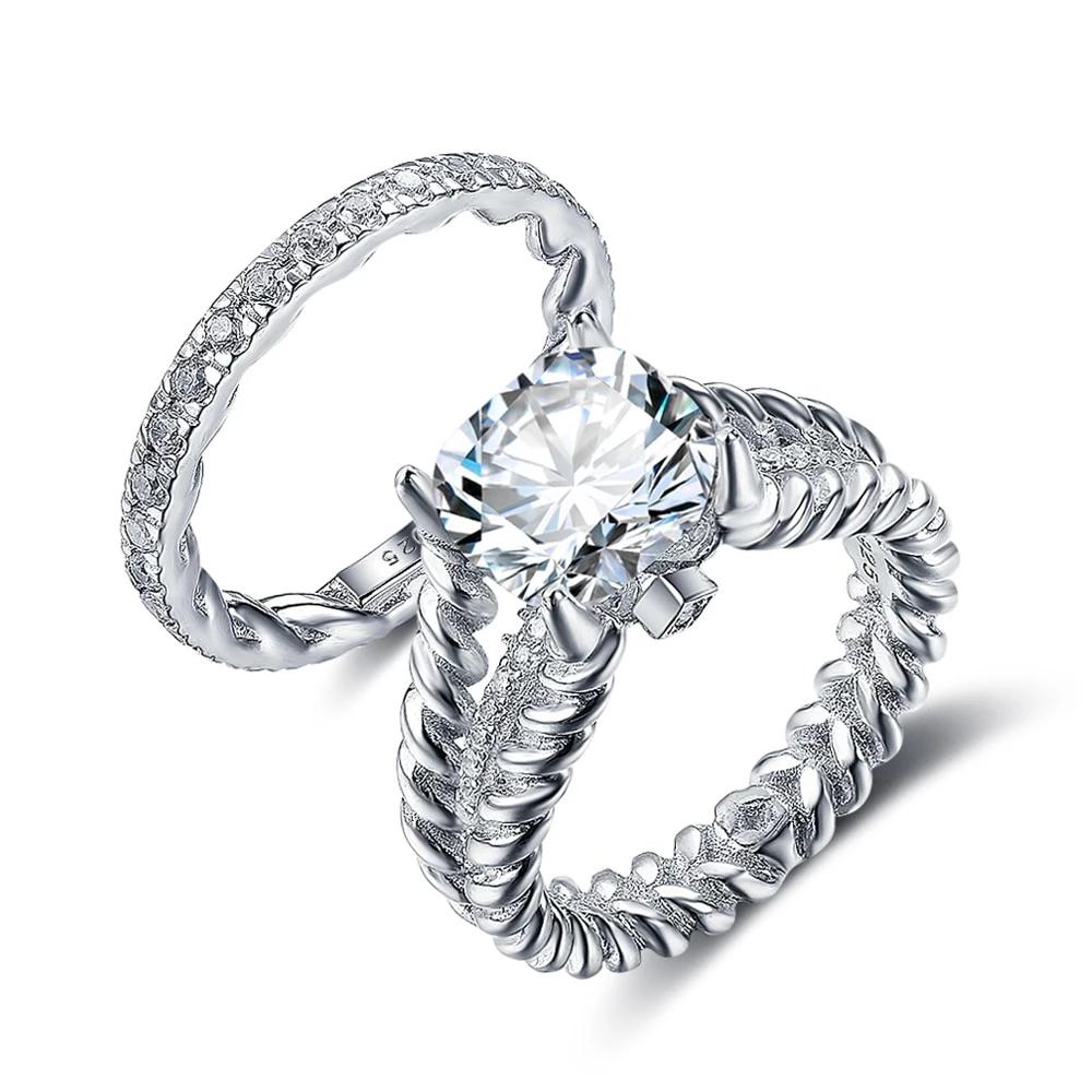 925 Sterling Silver Double Rope & Band Ring Set with 10mm 3.5 CT Cubic Zirconia, Jewelry Gifts for Women-Customized Jewel