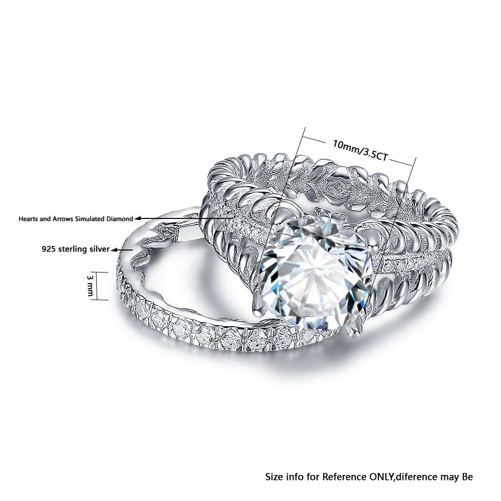 925 Sterling Silver Double Rope & Band Ring Set with 10mm 3.5 CT Cubic Zirconia, Jewelry Gifts for Women-Customized Jewel