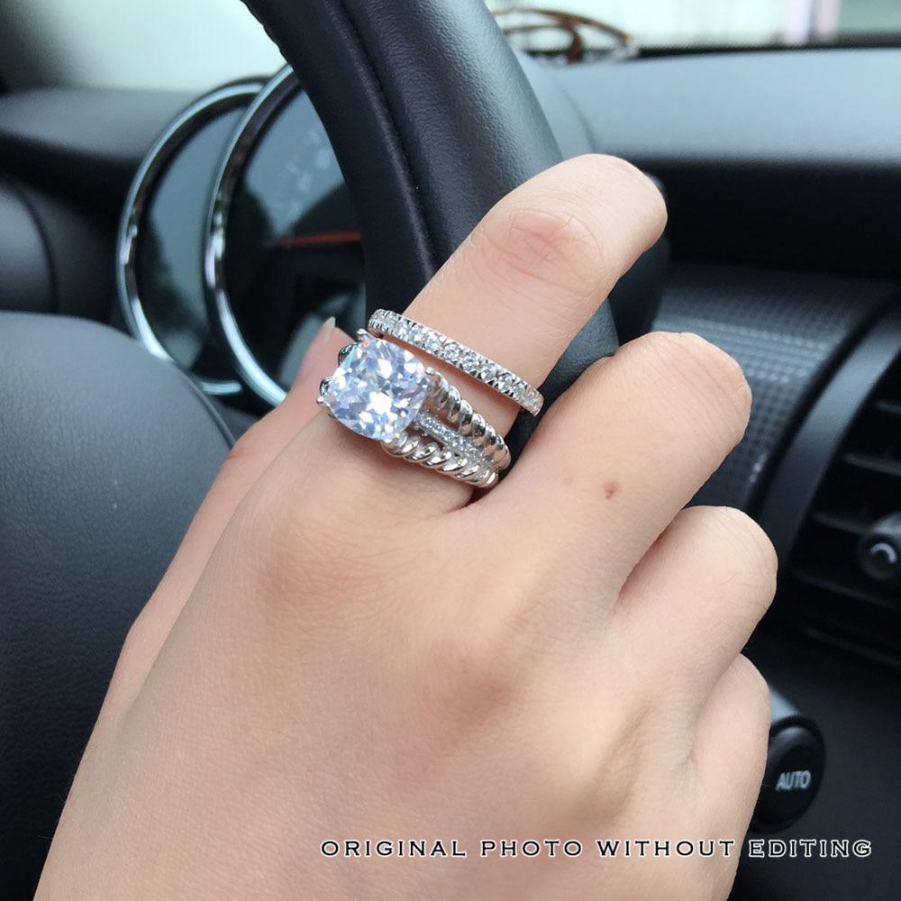 925 Sterling Silver Double Rope & Band Ring Set with 10mm 3.5 CT Cubic Zirconia, Jewelry Gifts for Women-Customized Jewel