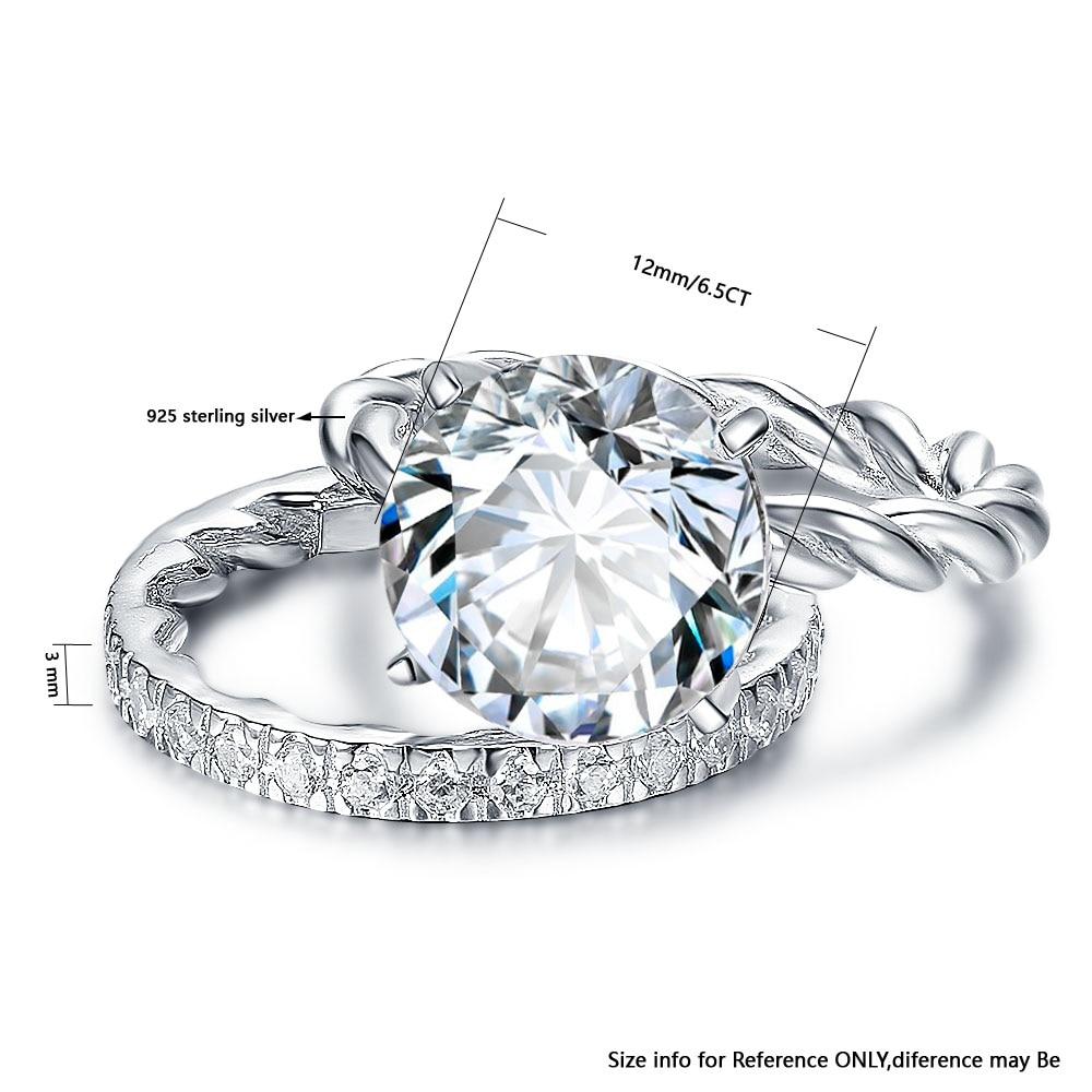 925 Sterling Silver Rope & Band Ring Set with 12mm 6.5 CT Cubic Zirconia, Jewelry Gifts for Women-Customized Jewel