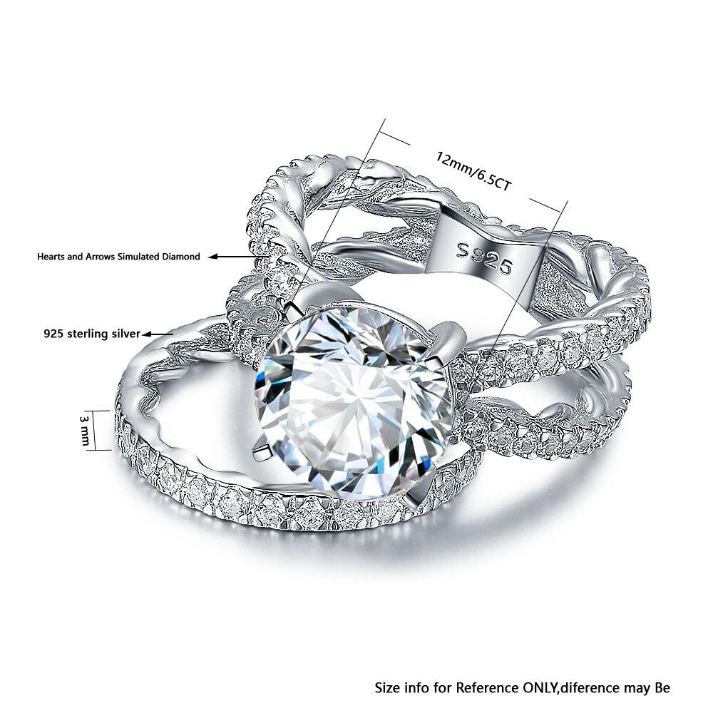 925 Sterling Silver Band Rings Set with 12mm 6.5 CT Round Cubic Zirconia Stones, Wedding Jewelry Gift-Customized Jewel