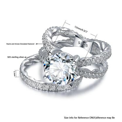 925 Sterling Silver Band Rings Set with 12mm 6.5 CT Round Cubic Zirconia Stones, Wedding Jewelry Gift-Customized Jewel
