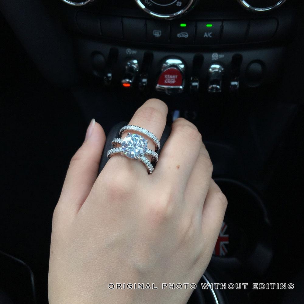 925 Sterling Silver Band Rings Set with 12mm 6.5 CT Round Cubic Zirconia Stones, Wedding Jewelry Gift-Customized Jewel