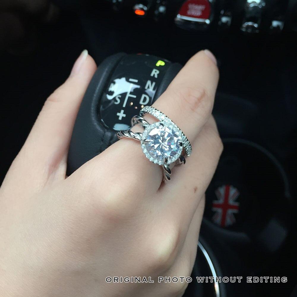 925 Sterling Silver Hearts & Arrows Cubic Zirconia Stone Ring Sets 10mm 3.5 CT, Fashion Jewelry Gift for Women-Customized Jewel