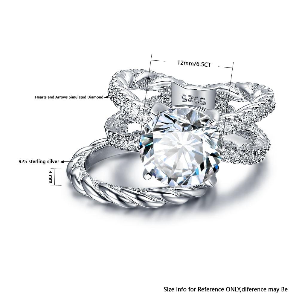 925 Sterling Silver Open Band & Rope Rings Set with 12mm 6.5 CT Cubic Zirconia, Jewelry Gift for Women-Customized Jewel