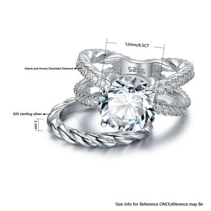 925 Sterling Silver Open Band & Rope Rings Set with 12mm 6.5 CT Cubic Zirconia, Jewelry Gift for Women-Customized Jewel