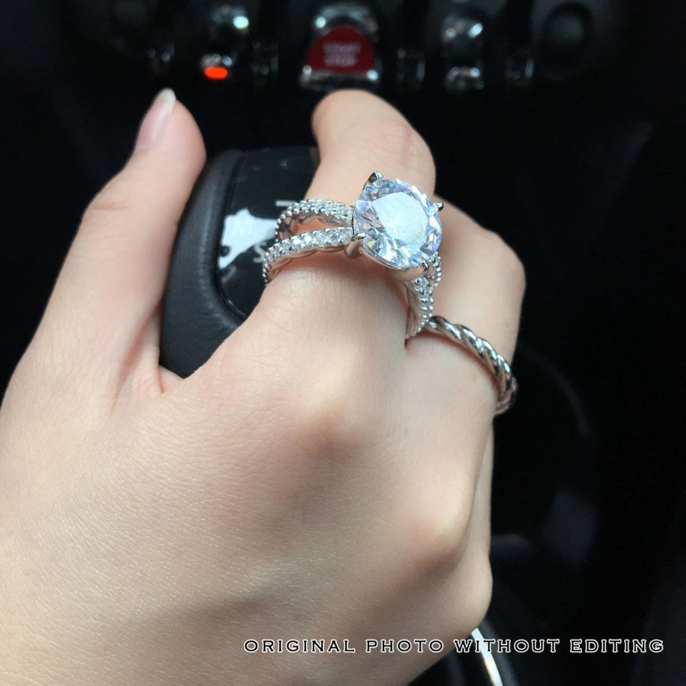 925 Sterling Silver Open Band & Rope Rings Set with 12mm 6.5 CT Cubic Zirconia, Jewelry Gift for Women-Customized Jewel