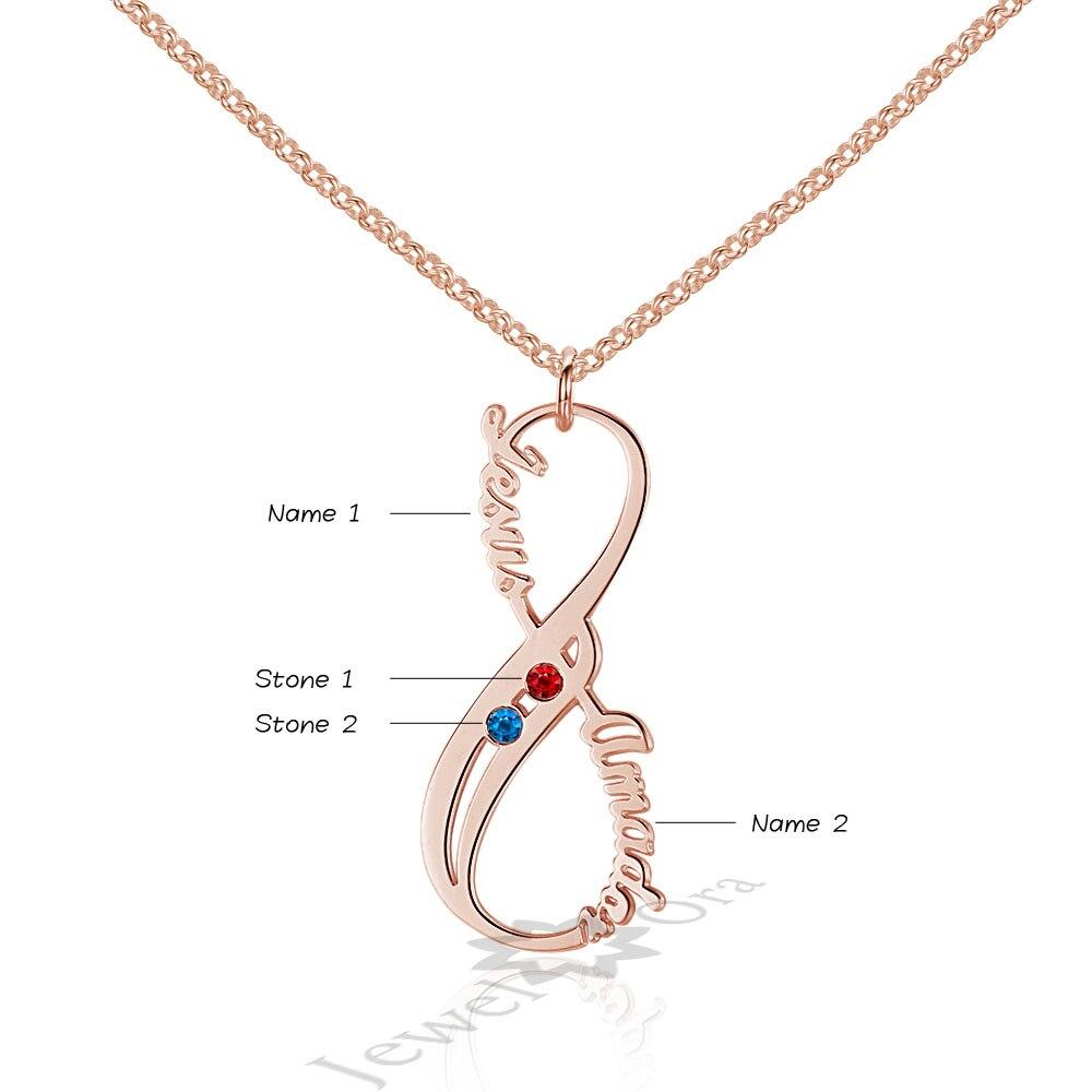 Personalized 925 Sterling Silver | Fashion Jewelry | Birthstone 8 Shape Pendants | Two Custom Names-Customized Jewel