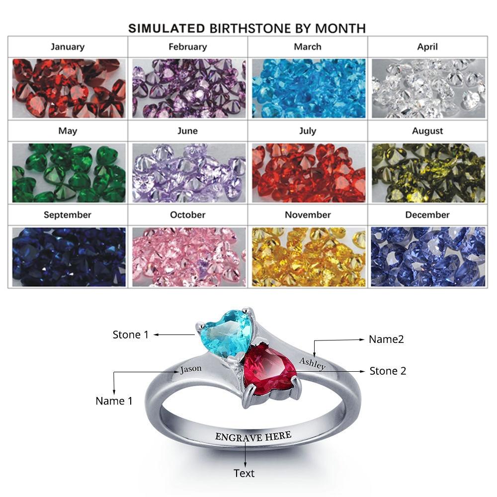 Personalized Infinite Love Promise Ring Double Heart Stone 925 Sterling Silver Jewelry Free Gift Box-Customized Jewel