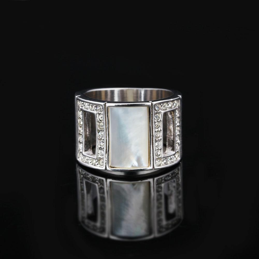 Simple Style Zinc Alloy Rhodium Plated Hollow Party Rings with Square Shell Stone – Trendy Jewelry for Women-Customized Jewel