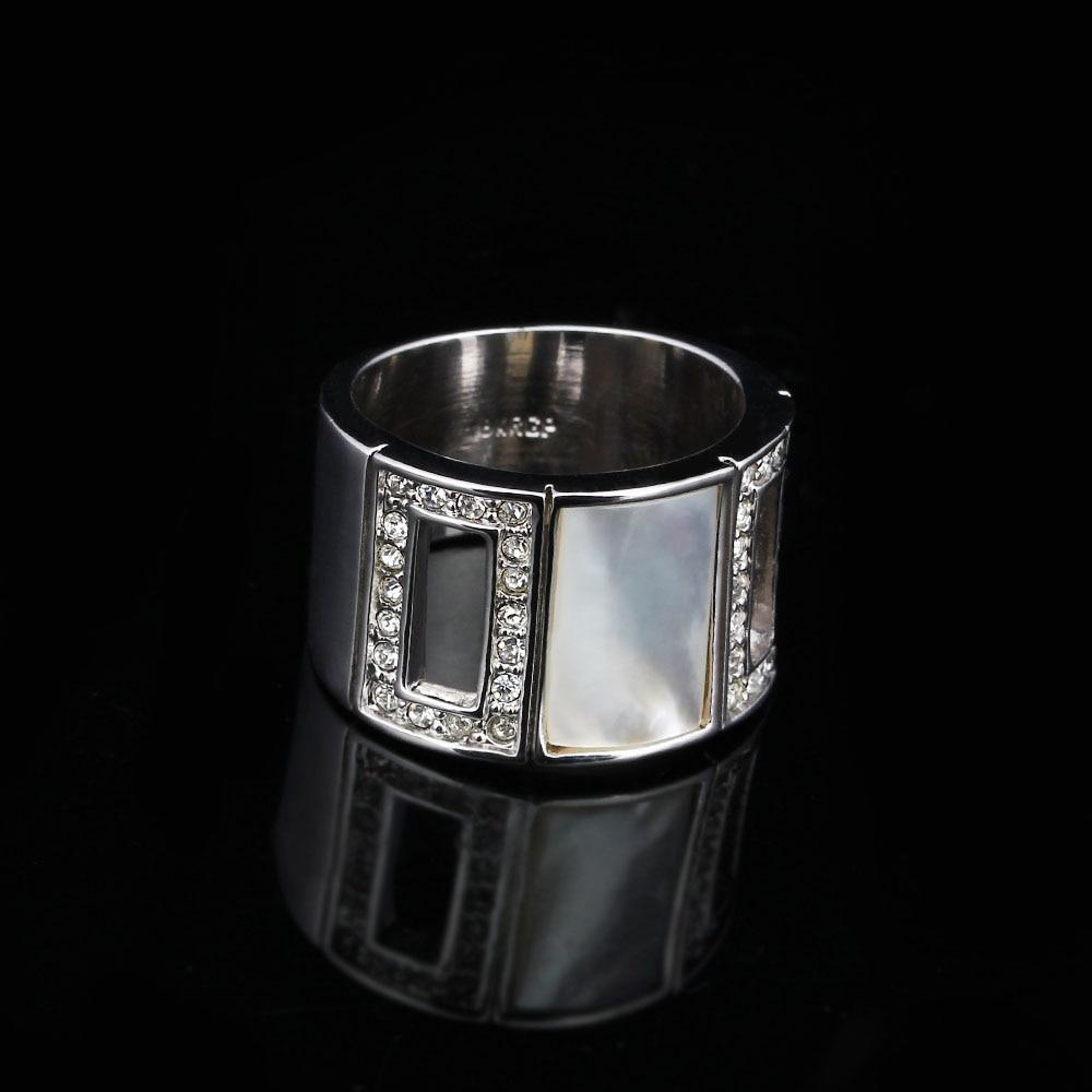 Simple Style Zinc Alloy Rhodium Plated Hollow Party Rings with Square Shell Stone – Trendy Jewelry for Women-Customized Jewel