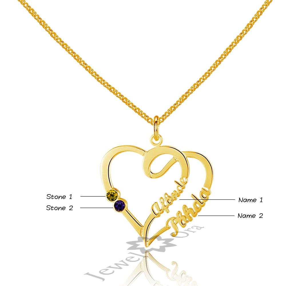 Personalized 925 Sterling Silver Double Heart Pendant Necklace, Engrave 2 Custom Names & Birthstone Necklace, Gift Jewelry for Friends & Family-Customized Jewel