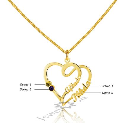 Personalized 925 Sterling Silver Double Heart Pendant Necklace, Engrave 2 Custom Names & Birthstone Necklace, Gift Jewelry for Friends & Family-Customized Jewel
