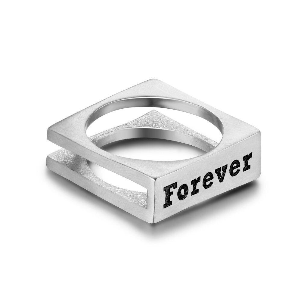 Personalized Stainless Steel Ring - Forever Engraved Jewelry - Square Shape Designed Ring - Customized Gifts-Customized Jewel