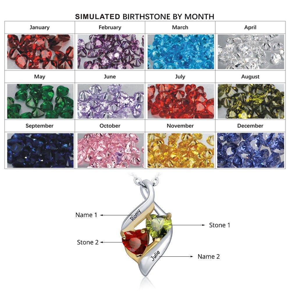 Personalized 925 Sterling Silver Necklace with 2 Birthstones, Trendy Name Engraved Women’s Pendant Necklace, Fashion Jewelry for Mother & Daughter-Customized Jewel