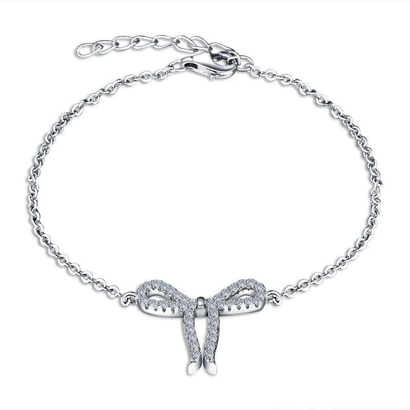 Women 925 Sterling Silver Cubic Zirconia Bowknot Bracelet, Jewelry Accessories for Women-Customized Jewel