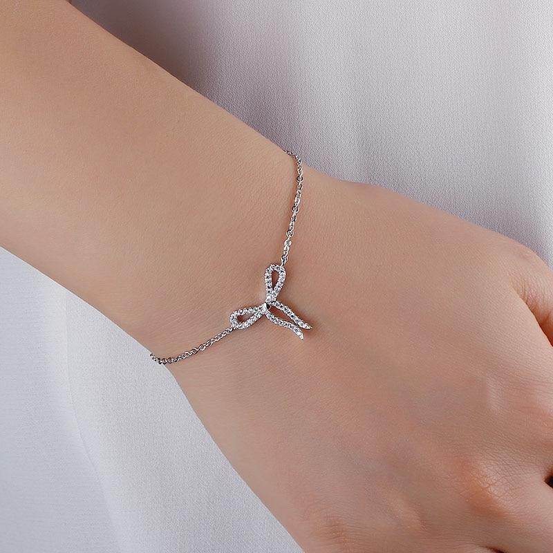 Women 925 Sterling Silver Cubic Zirconia Bowknot Bracelet, Jewelry Accessories for Women-Customized Jewel
