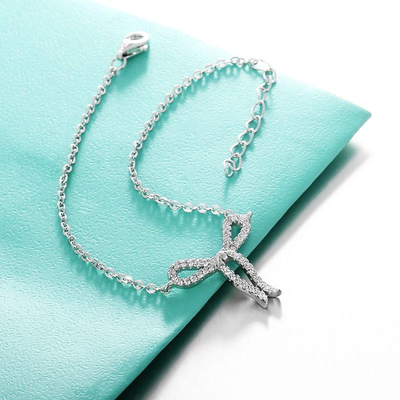 Women 925 Sterling Silver Cubic Zirconia Bowknot Bracelet, Jewelry Accessories for Women-Customized Jewel