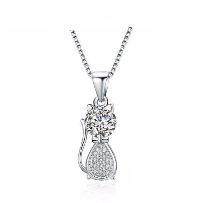 Personalized 925 Sterling Silver Cat Design Cubic Zirconia Pendant Necklaces, Jewelry Gift for Women-Customized Jewel