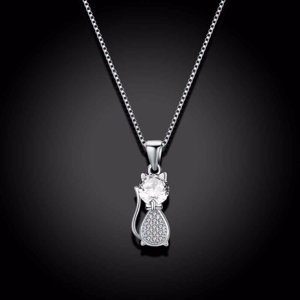 Personalized 925 Sterling Silver Cat Design Cubic Zirconia Pendant Necklaces, Jewelry Gift for Women-Customized Jewel